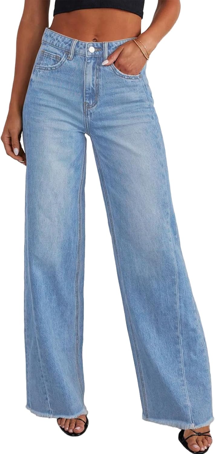 Sidefeel Women's Wide Leg Jeans High Waisted Stretchy Denim Pants